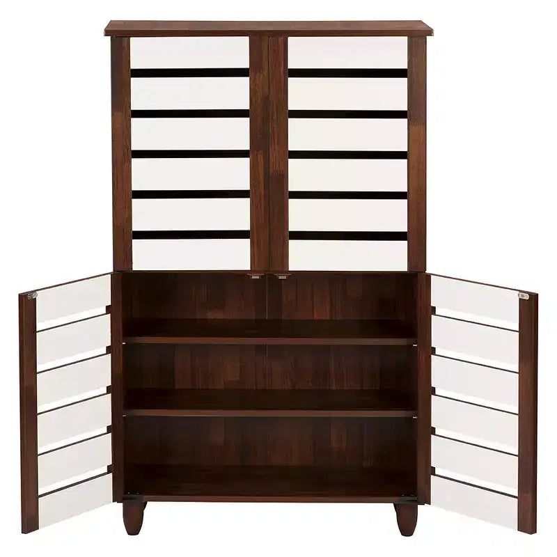 Gisela Two-Tone Shoe Cabinet with 4 Door Oak/White - Baxton Studio