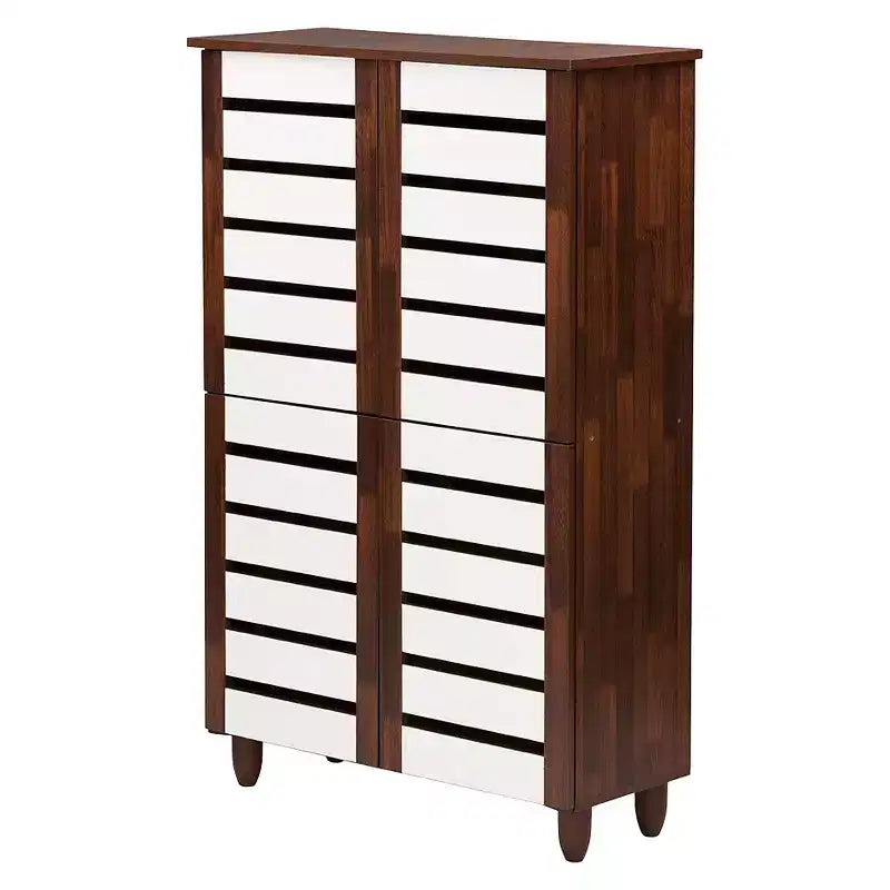 Gisela Two-Tone Shoe Cabinet with 4 Door Oak/White - Baxton Studio
