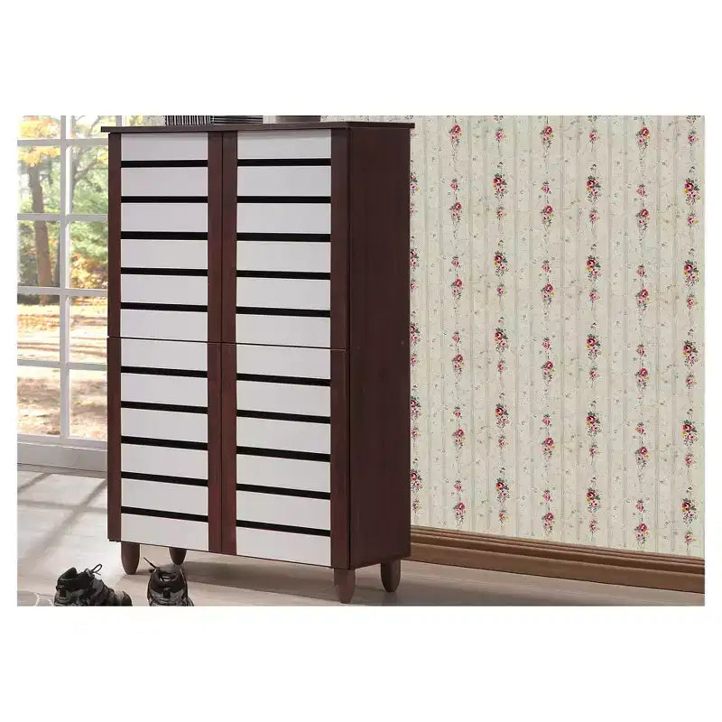 Gisela Two-Tone Shoe Cabinet with 4 Door Oak/White - Baxton Studio