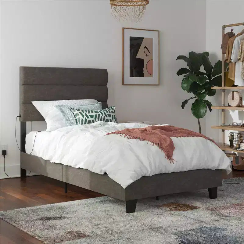 RealRooms Paloma Upholstered Bed with Dual USB Port